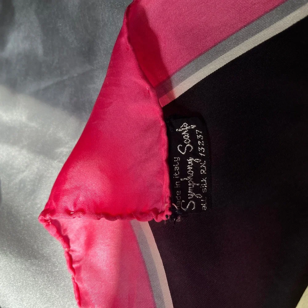 Vintage Symphony 100% Silk Scarf 30x30 Pink Black Gray Geometric Made in Italy